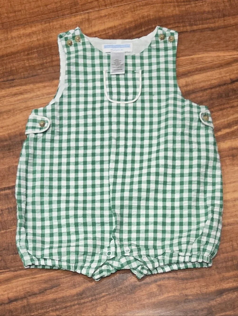Janie and Jack EUC 3-6 Months Green Gingham Romper